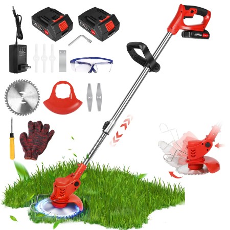21V Cordless Grass String Trimmer 21000RPM Electric Lawn Mower Weed Adjustable Foldable Cutter Garden with 2 Battery