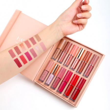 12Pcs/Box Handiyan Matte Liquid Lipstick + High Shine Transparent Clear Lip Gloss Makeup Set Waterproof Long-Lasting Lip Gloss