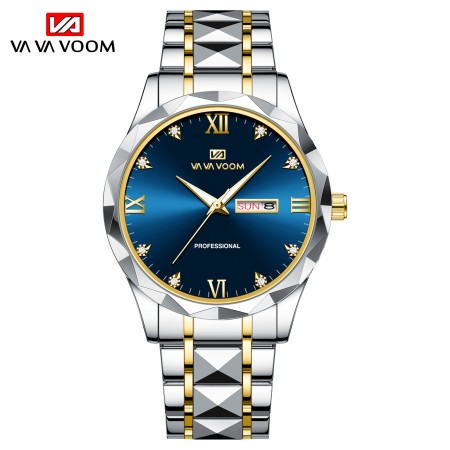 VAVA VOOM Brand Fashion Mens Watch Luxury Top Business Stainless Steel Water Resistant Wristwatches Male Sport Luminous Date Man Clock