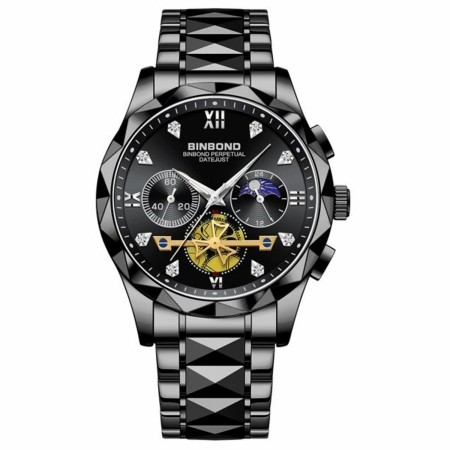 2024 New Luxury Binbond Brand Men's Luminous Watches Stainless Steel Waterproof Chronograph watch - Toton Ar White Dial Watch - black