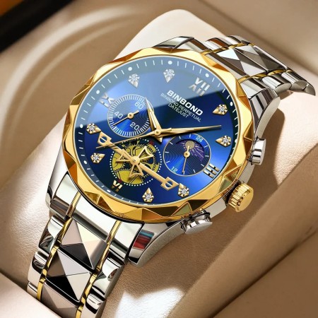 2024 New Luxury Binbond Brand Men's Luminous Watches Stainless Steel Waterproof Chronograph watch - Toton Ar White Dial Watch
