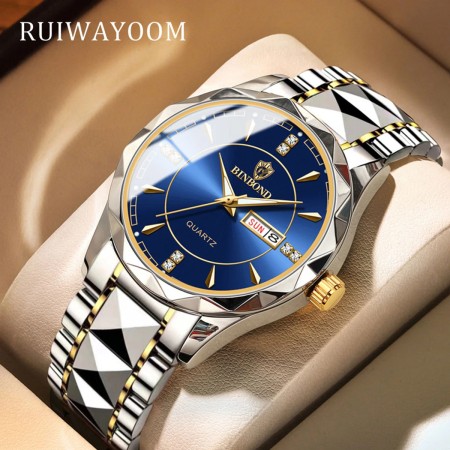 Binbond New Trendy Men's Watch Men's Water Resistant Tungsten Steel Calendar Quartz Watch Popular - 2 Edit