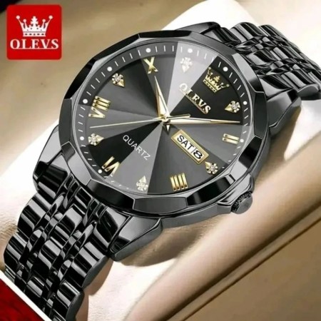 2023 New Luxury OLEVS Watch for Men Stainless Steel Water Resistant Watches - TOTON AR Full Black