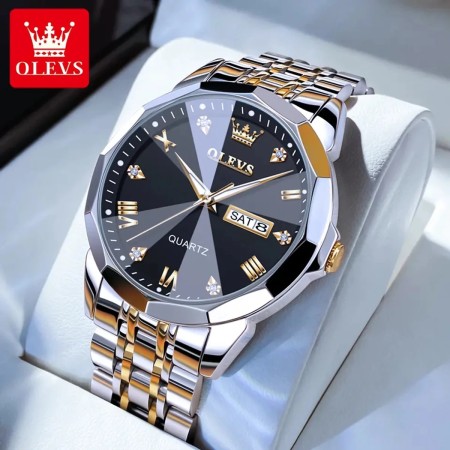 New Luxury OLEVS Watch for Men Stainless Steel Water Resistant Watches - TOTON AR DIAL Black